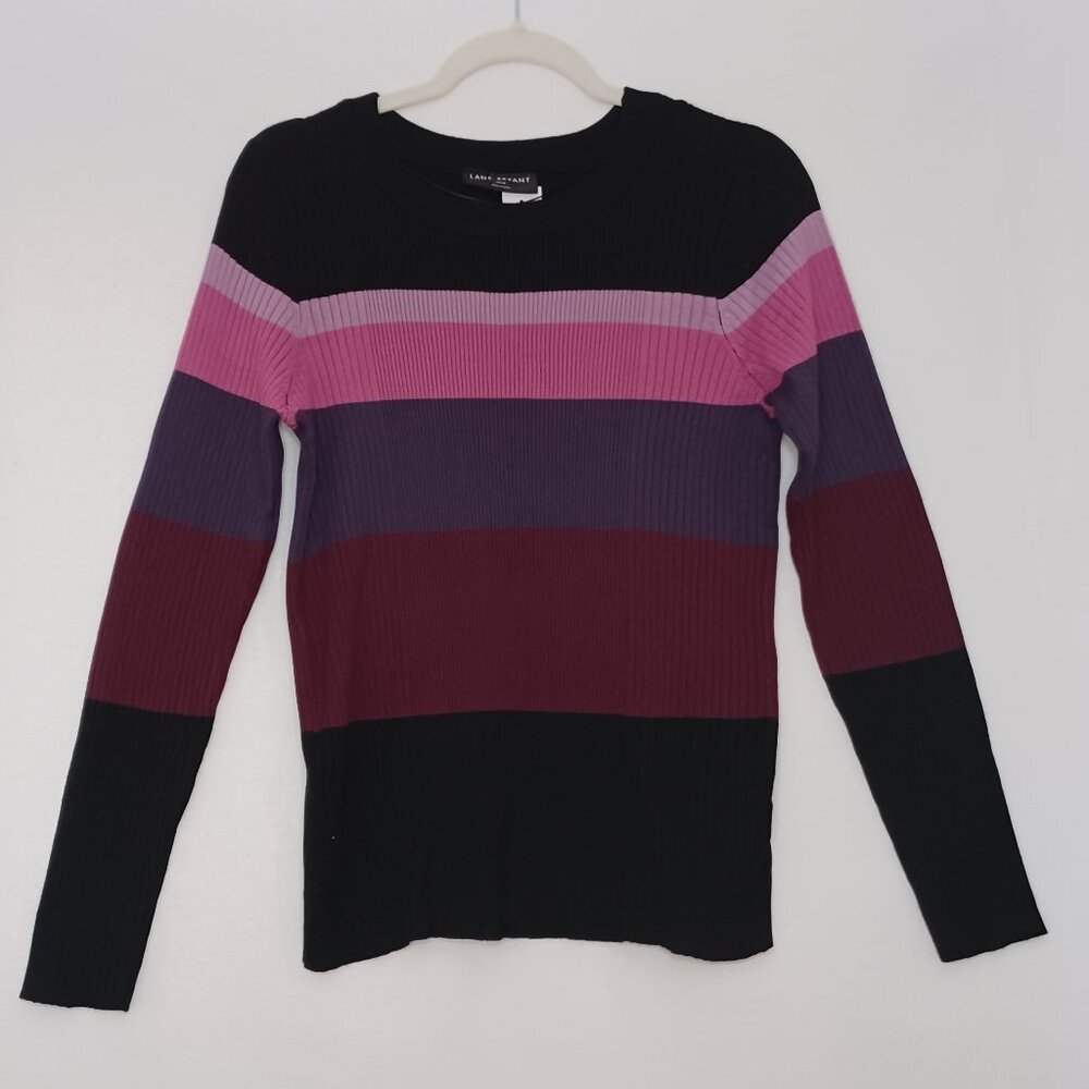Women's‎ Lane Bryant Black Purple Striped Sweater Size 14
